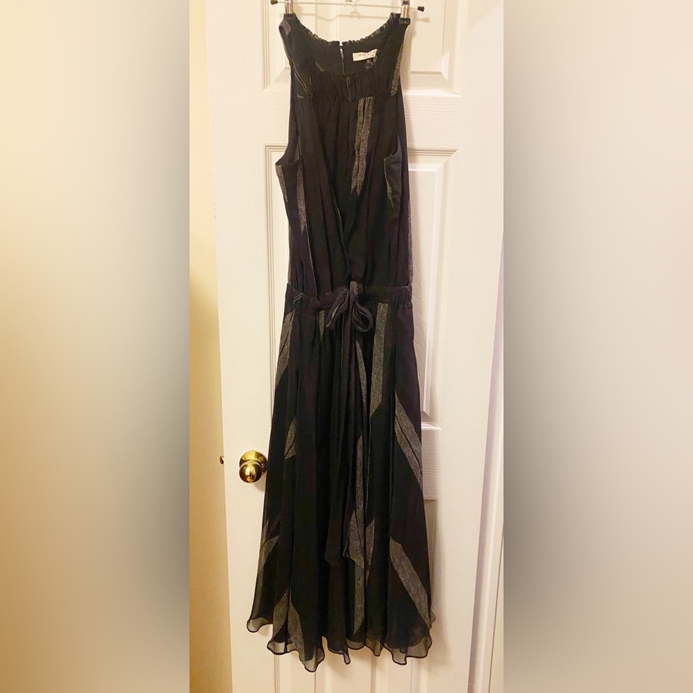 Halston Heritage Black Maxi Dress with Metallic Stripes